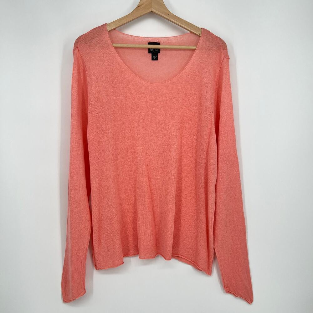 Eileen Fisher Woman Wool Blend Knit Sweater Top 1X Peach Sheer Pullover Scoop